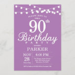 90th Birthday Invitation Paars Lavender Lila Kaart<br><div class="desc">90th Birthday Invitation with String Lights. Paarse lavender Lila achtergrond. Vrouwen Vrouwen Lady Elegant Modern bday. 13e 15e 16e 18e 21e 30e 40e 50e 60e 70e 90e 100e, elke leeftijd. Voor verdere aanpassing, te klikken gelieve de knoop "van de Aanpassing het"en ons ontwerphulpmiddel te gebruiken om deze sjabloon te wijzigen....</div>