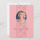 90th Birthday Invitation, Pink and Feminine, Foto Kaart (Voorkant)