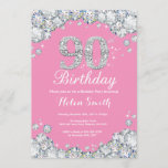 90th Birthday Invitation Pink and Silver Diamond Kaart<br><div class="desc">Uitnodiging 90e verjaardag. Roze en zilver Rhinestone Diamond. Elegant Birthday Bash nodigt uit. Volwassen verjaardag. Vrouwendag. Mannen op zaterdag. Voor verdere aanpassing,  te klikken gelieve de knoop "van de Aanpassing het"en ons ontwerphulpmiddel te gebruiken om deze sjabloon te wijzigen.</div>