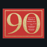 90th Birthday Invitation Red and Gold Glitter Kaart<br><div class="desc">Uitnodiging 90e verjaardag. Rode en goudglitter Birthday Party nodigt uit met een rode achtergrond. Verrassende verjaardag. Volwassen verjaardag. Mannen of Vrouwen Bday Bash Party. Voor verdere aanpassing,  te klikken gelieve de knoop "van de Aanpassing het"en ons ontwerphulpmiddel te gebruiken om deze sjabloon te wijzigen.</div>