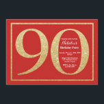 90th Birthday Invitation Red and Gold Glitter Kaart<br><div class="desc">Uitnodiging 90e verjaardag. Rode en goudglitter Birthday Party nodigt uit met een rode achtergrond. Verrassende verjaardag. Volwassen verjaardag. Mannen of Vrouwen Bday Bash Party. Voor verdere aanpassing,  te klikken gelieve de knoop "van de Aanpassing het"en ons ontwerphulpmiddel te gebruiken om deze sjabloon te wijzigen.</div>
