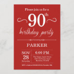 90th Birthday Invitation Red Kaart<br><div class="desc">90e verjaardag uitnodiging met rode achtergrond. Volwassen verjaardag. Mannen of vrouwen uitgenodigd. 13e 15e 16e 18e 21e 30e 40e 50e 60e 70e 90e 100e,  elke leeftijd. Voor verdere aanpassing,  te klikken gelieve de knoop "van de Aanpassing het"en ons ontwerphulpmiddel te gebruiken om deze sjabloon te wijzigen.</div>