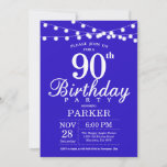 90th Birthday Invitation Royal Blue Kaart<br><div class="desc">90th Birthday Invitation with String Lights. Koninklijke Blauwe Achtergrond. 13e 15e 16e 18e 21e 30e 40e 50e 60e 70e 90e 100e,  elke leeftijd. Voor verdere aanpassing,  te klikken gelieve de knoop "van de Aanpassing het"en ons ontwerphulpmiddel te gebruiken om deze sjabloon te wijzigen.</div>