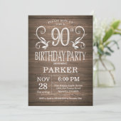 90th Birthday Invitation Rustic Wood Floral Kaart (Staand voorkant)