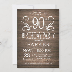 90th Birthday Invitation Rustic Wood Floral Kaart