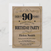 90th Birthday Invitation Rustic Wood Kaart (Voorkant)
