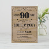 90th Birthday Invitation Rustic Wood Kaart (Staand voorkant)