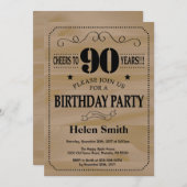90th Birthday Invitation Rustic Wood Kaart (Voorkant / Achterkant)