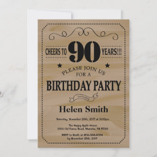 90th Birthday Invitation Rustic Wood Kaart