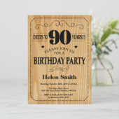90th Birthday Invitation Rustic Wood Kaart (Staand voorkant)