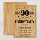 90th Birthday Invitation Rustic Wood Kaart (Voorkant / Achterkant)
