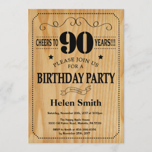 90th Birthday Invitation Rustic Wood Kaart