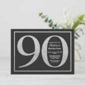 90th Birthday Invitation Silver Glitter Chalkboard Kaart (Staand voorkant)