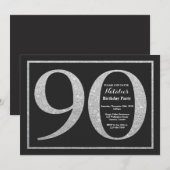 90th Birthday Invitation Silver Glitter Chalkboard Kaart (Voorkant / Achterkant)