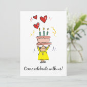 90th Birthday Invitation Woman with Cake Humor Kaart (Staand voorkant)