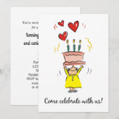 90th Birthday Invitation Woman with Cake Humor Kaart (Voorkant / Achterkant)