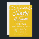 90th Birthday Invitation Yellow Fabulous Kaart<br><div class="desc">90th Birthday Uitnodiging met de Gele Achtergrond van de Lichten van het Koord. Vrouw Birthday Party. 90 en Fabulous. Elke leeftijd. Voor verdere aanpassing,  te klikken gelieve de knoop "van de Aanpassing het"en ons ontwerphulpmiddel te gebruiken om deze sjabloon te wijzigen.</div>