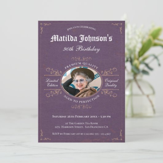 90th Birthday Lavender Aangepaste foto Kaart (Staand voorkant)