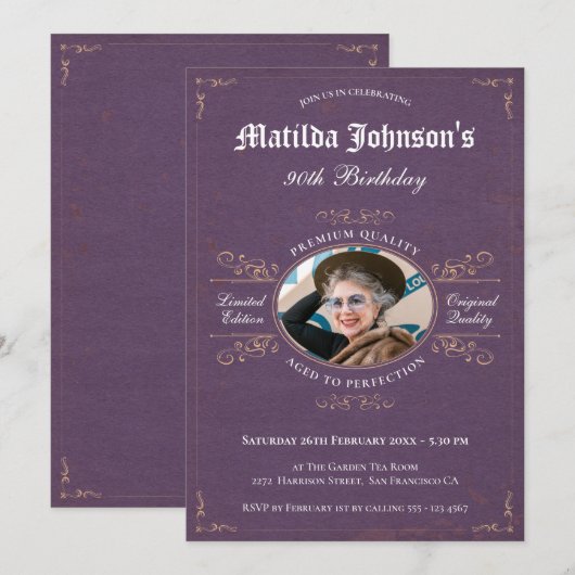 90th Birthday  Lavender Aangepaste foto Kaart (Voorkant / Achterkant)