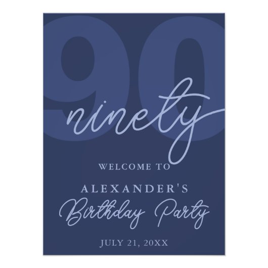90th Birthday Modern Minimalist Navy Welcome Sign Foto Afdruk (Voorkant)