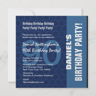 90th Birthday Modern Pattern in Hues of Blue W333 Kaart
