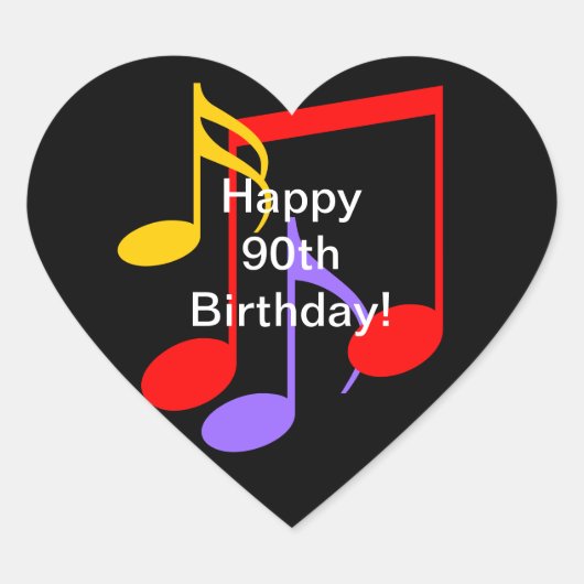 90th Birthday Music Notes Heart Sticker (Voorkant)