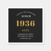 90th Birthday Name 1936 Black Gold Elegant Chic Servet (Voorkant)