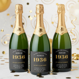 90th Birthday Name 1936 Black Gold Elegant Chic Sparkling Wijnetiket