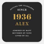 90th Birthday Name 1936 Black Gold Elegant Chic Vierkante Sticker (Voorkant)
