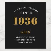 90th Birthday Name 1936 Black Gold Elegant Chic Wijn Etiket (Enkel label)