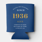 90th Birthday Name 1936 Blue Gold Elegant Chic Blikjeskoeler (Achterkant)