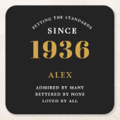 90th Birthday Name 1936 Year Black Gold Custom Kartonnen Onderzetters (Voorkant)
