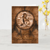 90th Birthday Native American Wolf Dreamweaver Kaart (Gele Bloem)