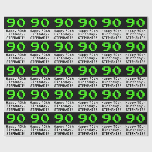 90th Birthday - Nerdy / Geeky Style "90" en naam Cadeaupapier (Vlak)
