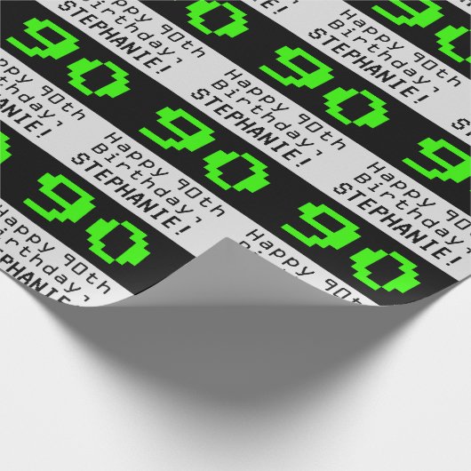 90th Birthday - Nerdy / Geeky Style "90" en naam Cadeaupapier (Hoek)