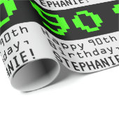 90th Birthday - Nerdy / Geeky Style "90" en naam Cadeaupapier (Rol Hoek)