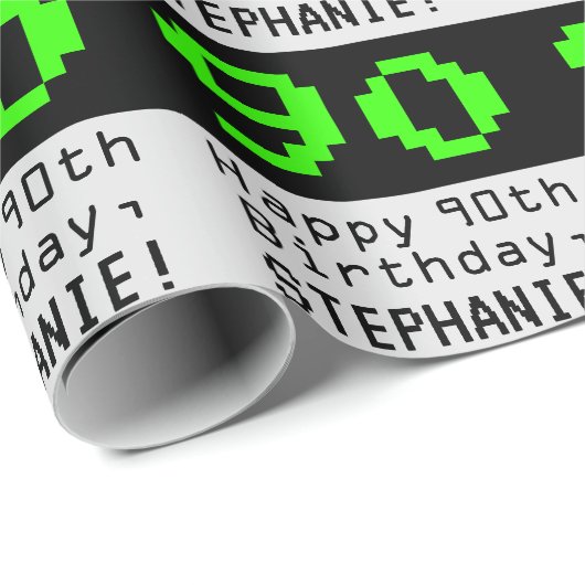 90th Birthday - Nerdy / Geeky Style "90" en naam Cadeaupapier (Rol Hoek)