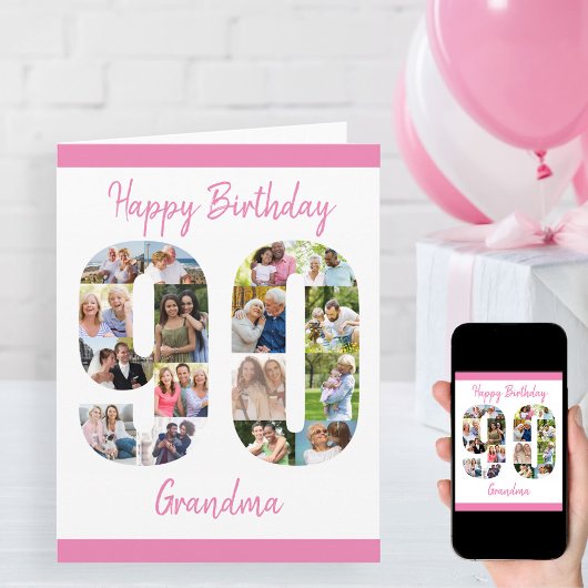 90th Birthday Number 90 Photo Collage Big Custom Kaart