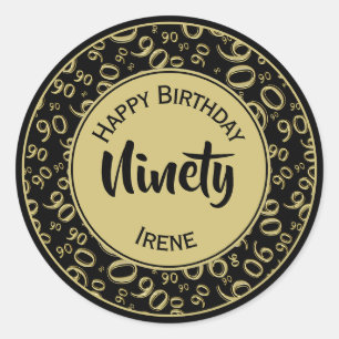 90th Birthday Number Pattern Gold en Black Ronde Sticker
