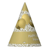 90th Birthday Number Pattern Gold/White Scallops Feesthoedjes (Links)