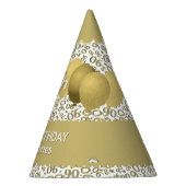 90th Birthday Number Pattern Gold/White Scallops Feesthoedjes (Rechts)