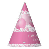 90th Birthday Number Pattern roze/White Scallops Feesthoedjes (Links)