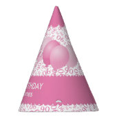 90th Birthday Number Pattern roze/White Scallops Feesthoedjes (Rechts)