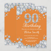 90th Birthday Oranje en Silver Diamond Kaart (Voorkant / Achterkant)