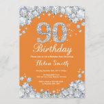 90th Birthday Oranje en Silver Diamond Kaart<br><div class="desc">Uitnodiging 90e verjaardag. Sinaasappel en zilver Rhinestone Diamond. Elegant Birthday Bash nodigt uit. Volwassen verjaardag. Vrouwendag. Mannen op zaterdag. Voor verdere aanpassing,  te klikken gelieve de knoop "van de Aanpassing het"en ons ontwerphulpmiddel te gebruiken om deze sjabloon te wijzigen.</div>