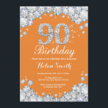 90th Birthday Oranje en Silver Diamond Kaart<br><div class="desc">Uitnodiging 90e verjaardag. Sinaasappel en zilver Rhinestone Diamond. Elegant Birthday Bash nodigt uit. Volwassen verjaardag. Vrouwendag. Mannen op zaterdag. Voor verdere aanpassing,  te klikken gelieve de knoop "van de Aanpassing het"en ons ontwerphulpmiddel te gebruiken om deze sjabloon te wijzigen.</div>