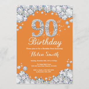 90th Birthday Oranje en Silver Diamond Kaart
