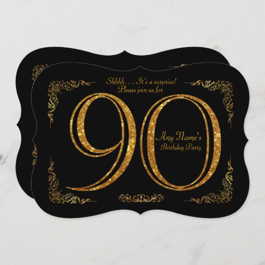 90th, Birthday party 90th, geweldige Gatsby, zwart Kaart (Voorkant / Achterkant)