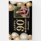 90th Birthday Party Black and Gold Balloons Foto Spandoek (Verticaal)