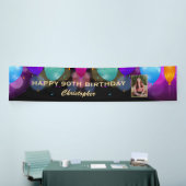 90th Birthday Party Black and Gold Balloons Foto Spandoek (Beurs)